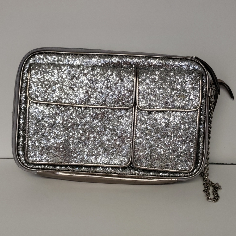 Silver glitter clutch